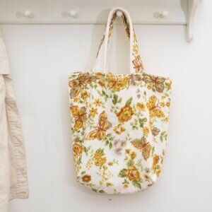 Butterfly Floral Print Handmade Vintage Towel Tote
